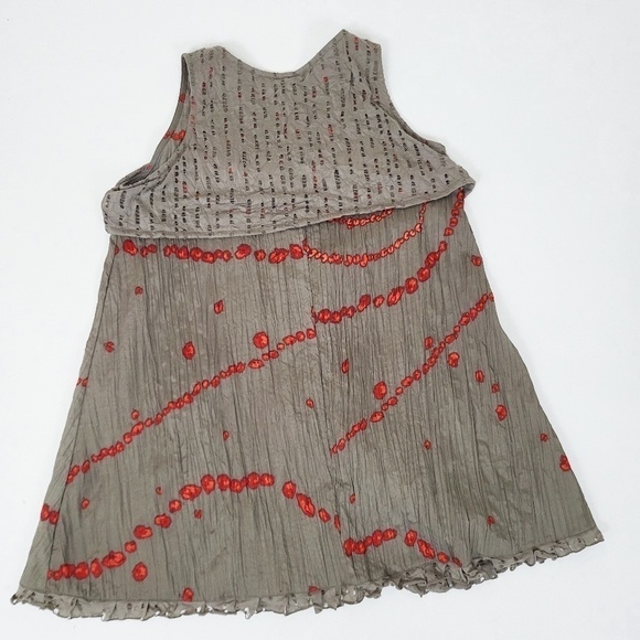 Tara Vao Babydoll Tank Top Pockets Long Sleeveless Abstract Pleated Eyelet - Picture 10 of 12